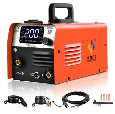 HITBOX 200A 230V Mini MIG Welder Flux Core Welder MIG ARC 3 in 1 Compact MIG Welding Machine Inverter Gasless Welding Machine(HBM200)