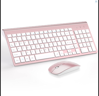 Wireless Keyboard and Mouse Ultra Slim Combo, Top Mate. Mouse and Scissor Switch Keyboard Set. Rose Gold and White