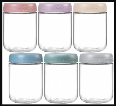 Eidoct 6-Pack 16 oz Glass Jar with Screw Lid Leakproof Overnight Oats Container, Yogurt Jars, Oatmeal Salad Jars. 