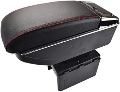Universal Dual-Layer Black Leather Arm Rest Centre Console Storage Box Armrest, 