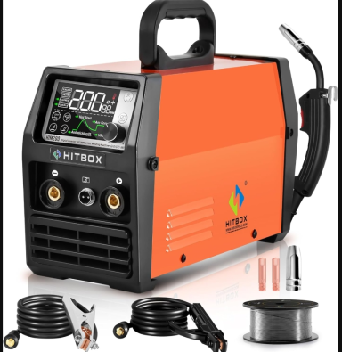 HITBOX 140A Gasless 4 in 1 Digital MIG Welding Machine Flux Core Solid Wire MIG ARC Lift TIG Spool Gun Inverter welder. Ultra LED display