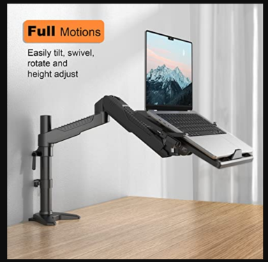 Gas Spring Laptop Mount, Klearlook 2in1 Full Motion Laptop Stand Mount, Fully Adjustable Extension Arm Mount    