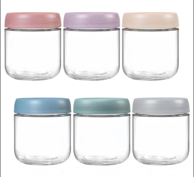 Eidoct 6-Pack 12 oz Glass Jar with Screw Lid Leakproof Overnight Oats Container, Yogurt Jars, Oatmeal Salad Jars. 