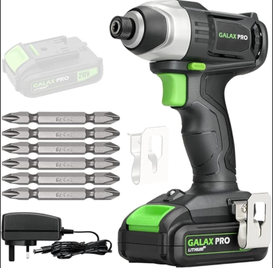 GALAX PRO Cordless Impact Driver 20V, Variable Speed (0-2800RPM),with LED Work Light, 6pcs Screwdriver Bits, 1.3Ah Battery and Charger