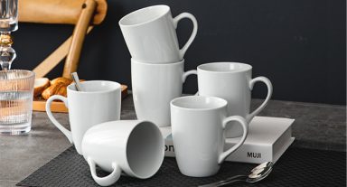 MALACASA, Series Elisa, 6 Pieces Ivory White Porcelain 340ML Coffee Mug Cup 