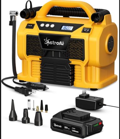 Astro AI Tyre Inflator Air Compressor 12V DC 160PSI with Screen, Heavy Duty Dual Cylinders & Dual Motors, Dual Power Tyre Pump for SUVs, RVs